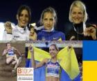 Olha Saladuha potrójny mistrz skoku Simona La Mantia, Svetlana Bolshakov (2 i 3) z Barcelona Mistrzostwa Europy w Lekkoatletyce 2010