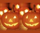 Halloween Pumpkins rzeźbione z twarzy i zapalił świeczkę wewnątrz lub błędny ognik
