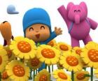 Pocoyo i jego koledzy w polu słoneczników