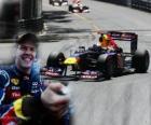 Sebastian Vettel świętuje zwycięstwo w Grand Prix Monako (2011)