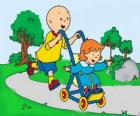 Caillou spacer z młodszą siostrę w wózku