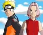 Bohaterowie Naruto Uzumaki i Sakura Haruno uśmiechem