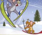 Tom i Jerry na śniegu z nartami
