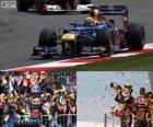 Mark Webber świętuje jego wictory w British Grand Prix 2012