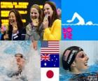 Pływanie kobiet 100 m stylem grzbietowym dekoracji, Missy Franklin (Stany Zjednoczone), Emily Seebohm (Australia) i Aya Terakawa (Japonia) - London 2012-