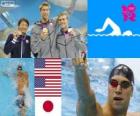 Pływanie mężczyzn 100 m stylem grzbietowym dekoracji, Matt Grevers, Nick Thoman (Stany Zjednoczone) i członkowie: Ryosuke Irie (Japonia) - London 2012-