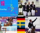 Dekoracji jeździec WKKW, Michael Jung (Niemcy), Sara Algotsson Ostholt (Szwecja) i Sandra Auffahrt (Niemcy) - London 2012-