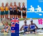 Dekoracji wioślarstwo kobiet sternika, Helen Glover, Heather Stanning (Wielka Brytania), Kate Okręg wyborczy Hornsey, Sarah Tait (Australia) i Juliette Haigh, Rebecca Scown (Nowa Zelandia) - London 2012 -