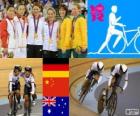 Reprezentacja kobiet ścieżki rowerowe dekoracji sprintu, Kristina Vogel, Miriam Welte (Niemcy), Gong Jinjie, Guo Shuang (Chiny) i Kaarle McCulloch, Anna Meares (Australia) - London 2012-