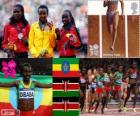 Dekoracji lekkoatletyka 10 000 m kobiet, Tirunesh Dibaba (Etiopia), Sally Kipyego i Vivian Cheruiyot (Kenia) - London 2012-