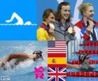 Dekoracji pływanie 800 m styl wolny kobiet, Katie Ledecky (Stany Zjednoczone), Mireia Belmonte (Hiszpania) i Rebecca Adlington (Wielka Brytania) - London 2012-