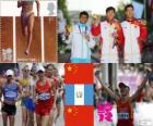 Lekkoatletyka dekoracji 20 kilometrów mężczyzn walk, Ding Chen (Chiny), Erick Barrondo (Gwatemala) i Wang Zhen (Chiny) - London 2012-