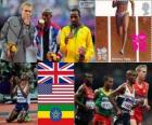 Lekkoatletyka mężczyzn 10 000 m dekoracji, Mohamed Farah (Wielka Brytania), Galen Rupp (Stany Zjednoczone) i Tariku Bekele (Etiopia), London 2012