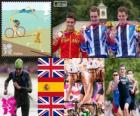 Mężczyzn Triathlon dekoracji, Alistair Brownlee (Wielka Brytania), Javier Gómez Noya (Hiszpania) i Jonathan Brownlee (Wielka Brytania), London 2012