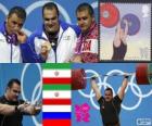 Podnoszenie ciężarów dekoracji ponad 105 kg, Behdad Salimikordasiabi, Anoushiravani Sajjad (Iran) i Ruslan Albegov (Rosja) - London 2012-