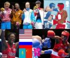 Kobiety boksie waga średnia dekoracji, Shields Claressa (Stany Zjednoczone), Nadezda Torlopova (Rosja), Marina Volnova (Kazachstan) i Li jinzi (Chiny) Londyn 2012