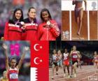 Podium w Lekkoatletyce 1500 m kobiet, Aslı Çakır Alptekin, Gamze Bulut (Turcja) i Jamal Yusuf Maryam (Bahrajn), Londyn 2012