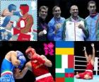 Podium boksu wagi ciężkiej - 91 kg mężczyzn, Oleksandr Usyk (Ukraina), Clemente Russo (Włochy), Terweł Pulev (Bułgaria) i Teymur Mammadow (Azerbejdżan), Londyn 2012