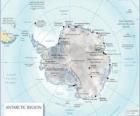 Mapa Antarktydy. Biegun południowy znajduje się na kontynent Antarktydy