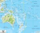 Mapa Oceanii. Kontynent utworzone przez Australia i inne wyspy i archipelagi Oceanu Spokojnego