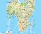 Mapa Afryki. Kontynencie afrykańskim znajduje się między Atlantykiem i indyjskim. Graniczy także Morzem Śródziemnym i Morzem Czerwonym