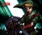 Link z mieczem i tarczą w przygody The Legend of Zelda gier wideo