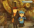 Profesor Layton i jego asystent Łukasz Triton, głównych bohaterów tajemnicy i puzzle gry dla Nintendo