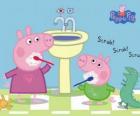 Peppa Pig i George Pig mycia zębów