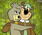 Yogi i Cindy, dwóch kochanków niedźwiedzie w parku Jellystone