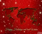Życzenia bożonarodzeniowe z mapą świata, Wesołych Świąt i najlepsze życzenia na nowy rok