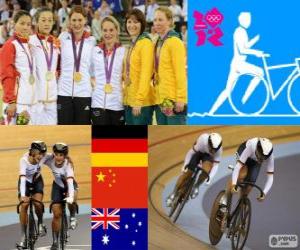 Układanka Reprezentacja kobiet ścieżki rowerowe dekoracji sprintu, Kristina Vogel, Miriam Welte (Niemcy), Gong Jinjie, Guo Shuang (Chiny) i Kaarle McCulloch, Anna Meares (Australia) - London 2012-