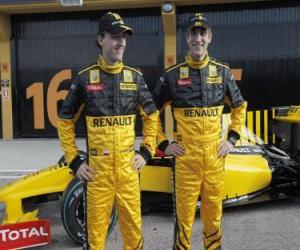 Układanka Robert Kubica i Witalij Pietrow, pilotów Renault F1 Scuderia