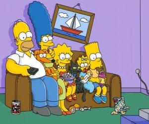 Układanka Rodzina Simpsonów na kanapie w domu