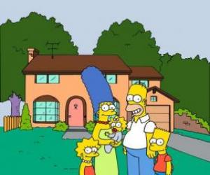 Układanka Rodzina Simpsonów przed swoim domu w Springfield