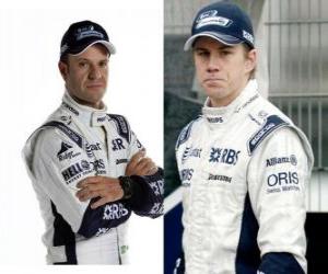 Układanka Rubens Barrichello i Nicolas Hülkenberg, piloci z zespołu Williams F1