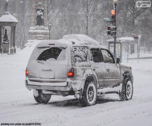 Układanka Samochodem ze śniegu