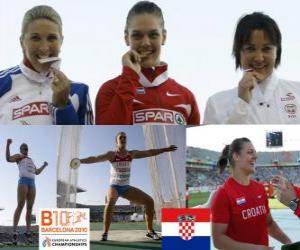 Układanka Sandra Perkovic mistrzem w rzucie dyskiem, a Joanna Wiśniewska Nicoleta Grasu (2 i 3) z Barcelona Mistrzostwa Europy w Lekkoatletyce 2010