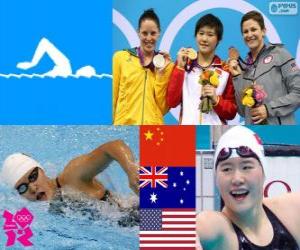 Układanka Scalonej dekoracji pływanie 200 m pojedynczych kobiet, Shiwen Ye (Chiny), Alicia Coutts (Australia) i Caitlin Leverenz (Stany Zjednoczone) - London 2012-