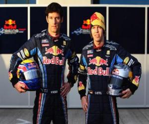 Układanka Sebastian Vettel i Mark Webber, pilotów z Red Bull Racing Scuderia