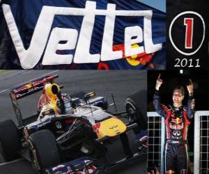 Układanka Sebastian Vettel, mistrz świata Formuły 1 2011 roku z Red Bull Racing, jest najmłodszym mistrzem świata