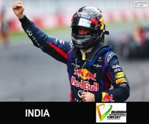 Układanka Sebastian Vettel obchodzi jego zwycięstwo w wielką nagrodę Indie 2013
