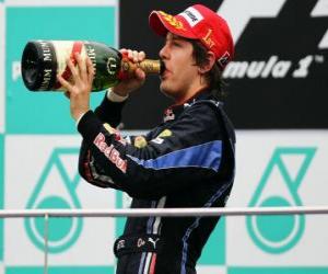 Układanka Sebastian Vettel świętuje swoje zwycięstwo w Sepang, Grand Prix Malezji (2010)
