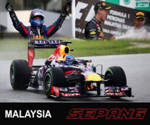 Układanka Sebastian Vettel świętuje swoje zwycięstwo w Grand Prix Malezji 2013