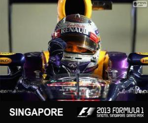 Układanka Sebastian Vettel świętuje swoje zwycięstwo w Grand Prix Singapuru 2013