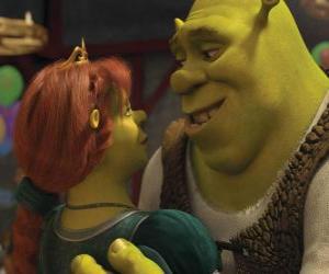 Układanka Shrek i Fiona, kilka ogrów w miłości