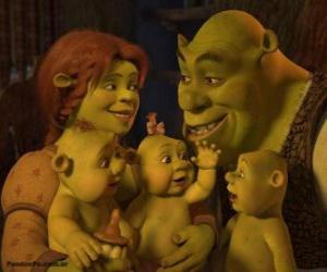 Układanka Shrek i Fiona miłości i bardzo zadowolony z trójką dzieci