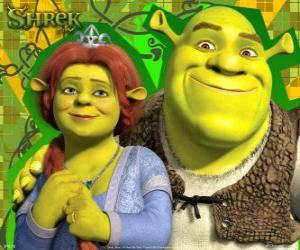 Układanka Shrek i Fiona w miłości i bardzo szczęśliwy