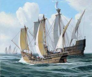 Układanka Statków pierwszej wyprawy Kolumba był statek Santa Maria, i karaweli, Pinta i Nina