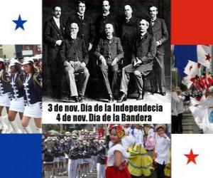 Układanka Státní svátek Panamy. 3 listopada Dzień Niepodległości. 4 listopada Dzień Flagi