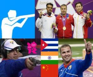 Układanka Szybki pistolet zastrzelonych dekoracji w mężczyzn 25 kilometr pożaru, Leuris Pupo (Kuba), Vijay Kumar (Indie) i Ding Feng (Chiny) - London 2012-